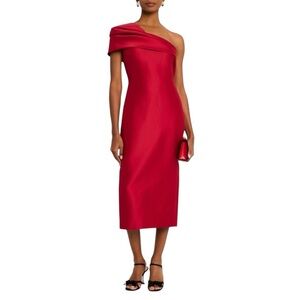 Badgley Mischka Pleated One-Shoulder Midi Dress Brand New Ball Gala Wedding
